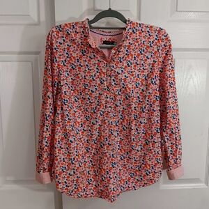 Talbots Women's Medium Pink Floral Long Sleeve Blouse Half Button Down Shirt
